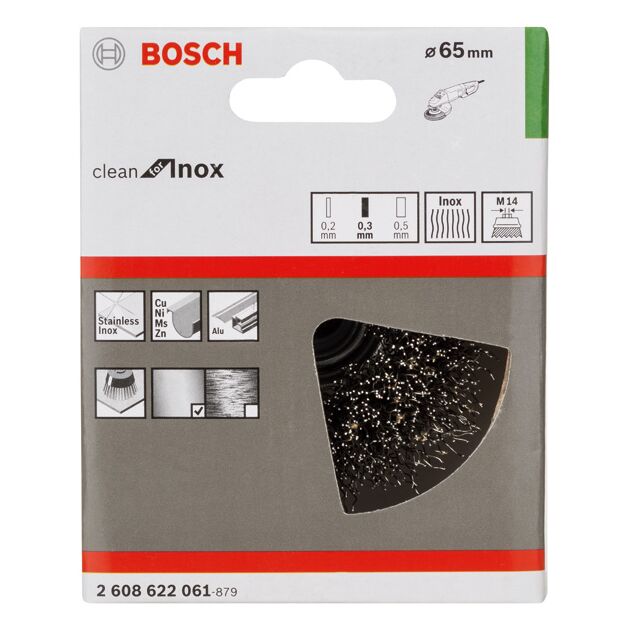 Щетка чашечная 65 мм из нержавеющей проволоки M14 BOSCH, фото , изображение 2 | SNABZHENIE.com.ua