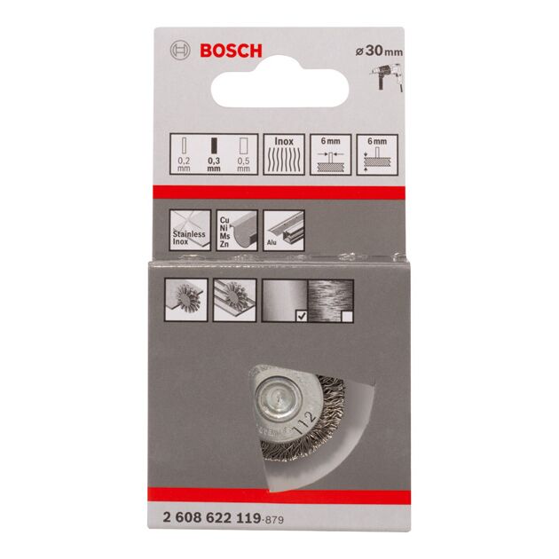 Дисковая щетка, волнистый провод, нержавеющая сталь, 30 x 0,3 мм BOSCH, фото , изображение 3 | SNABZHENIE.com.ua