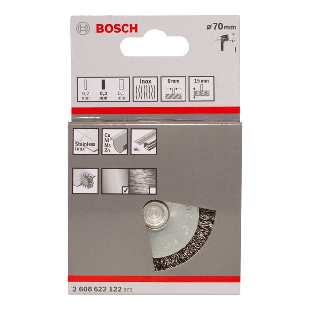 Щітка дискова, хвилястий дріт, нержавіюча сталь, 70 x 0,3 мм BOSCH, фото , изображение 3 | SNABZHENIE.com.ua