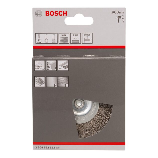 Щітка дискова, хвилястий дріт, нержавіюча сталь 80x0,2 мм BOSCH, фото , изображение 2 | SNABZHENIE.com.ua