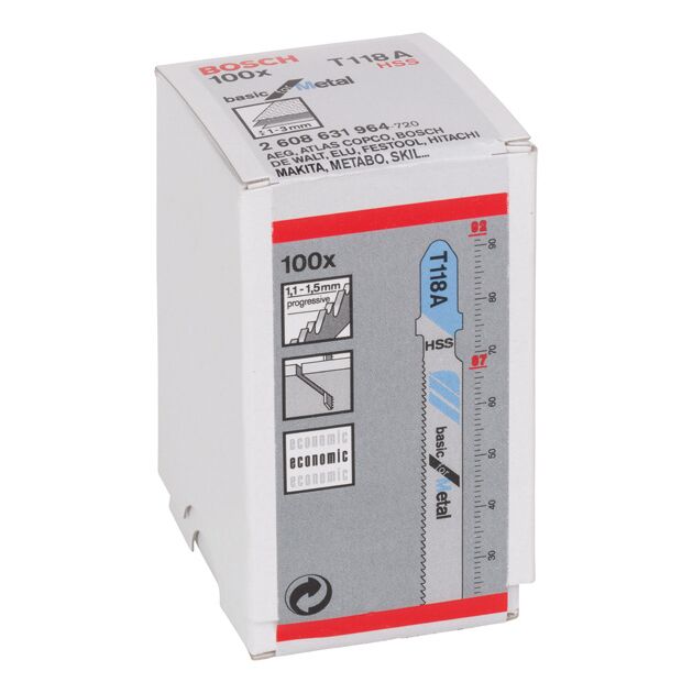 Пильное полотно T 118 A Basic для металла 100 шт, BOSCH (2608631964), фото , изображение 2 | SNABZHENIE.com.ua