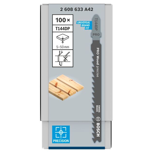 Пильное полотно T 144 DP Precision для лобзика по дереву, 100 шт, BOSCH, фото , изображение 2 | SNABZHENIE.com.ua