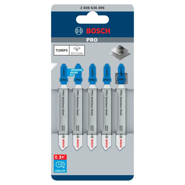 Пилка лобзиковая T 118 GFS Basic для нержавеющей стали BOSCH, фото , изображение 2 | SNABZHENIE.com.ua