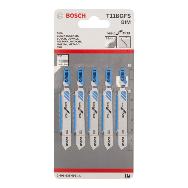 Пилка лобзиковая T 118 GFS Basic для нержавеющей стали BOSCH, фото , изображение 3 | SNABZHENIE.com.ua