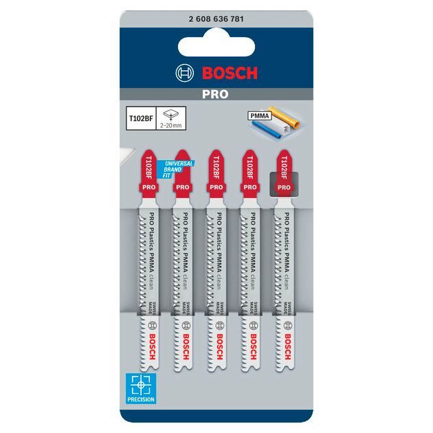 Пилка для лобзика Bosch T 102 BF Clean для PMMA, 5 шт., фото , изображение 2 | SNABZHENIE.com.ua