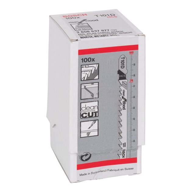 Пильное полотно T 101 D Clean for Wood для лобзика, 100 шт, BOSCH, фото , изображение 2 | SNABZHENIE.com.ua