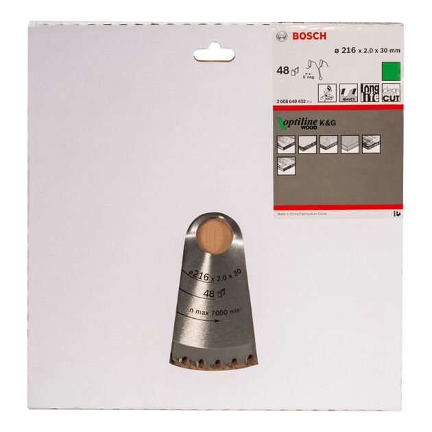 Пильный диск BOSCH Optiline Wood 216 x 30 x 2,0 мм, 48 зубьев, фото , изображение 2 | SNABZHENIE.com.ua