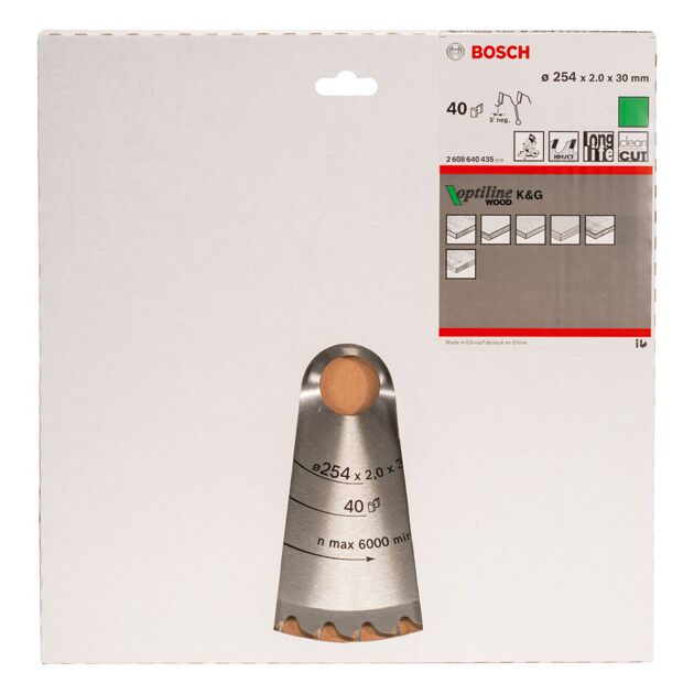 Пильный диск BOSCH Optiline Wood 254 x 30 x 2,0 мм, 40 зубьев, фото , изображение 3 | SNABZHENIE.com.ua