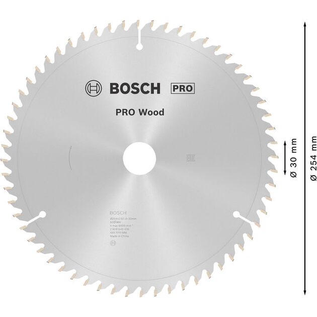 Пильный диск BOSCH Optiline Wood 254x30x2,0 мм, 60 зубьев, фото , изображение 4 | SNABZHENIE.com.ua