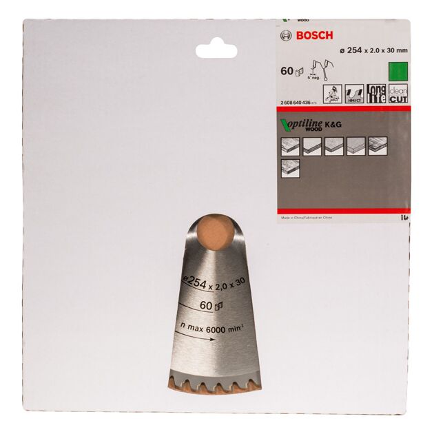 Пильный диск BOSCH Optiline Wood 254x30x2,0 мм, 60 зубьев, фото , изображение 3 | SNABZHENIE.com.ua