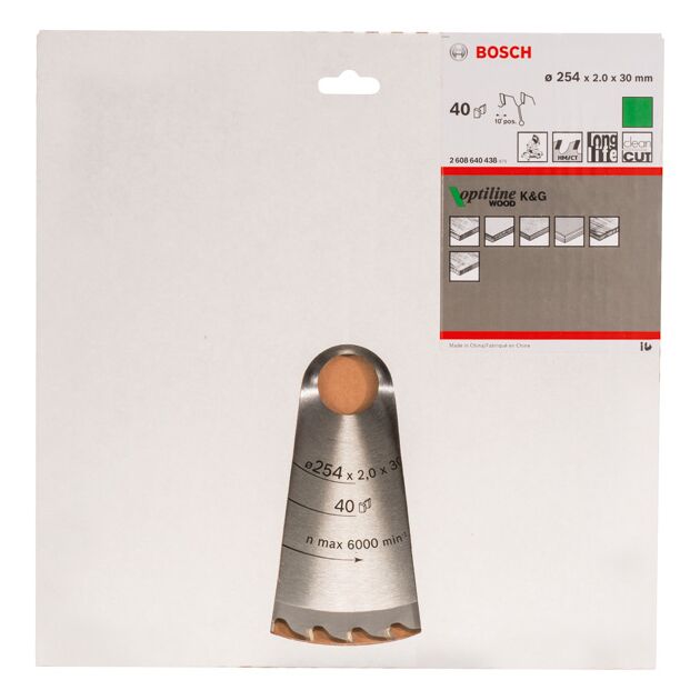 Пильный диск BOSCH Optiline Wood 254 x 30 x 2,0 мм, 40 зубьев, фото , изображение 2 | SNABZHENIE.com.ua