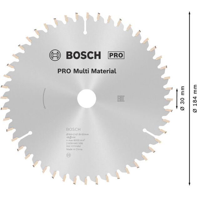 Пильный диск «Multi Material» 184 x 30 x 2,4 мм, 48 зубьев BOSCH, фото , изображение 4 | SNABZHENIE.com.ua