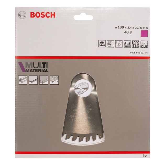 Пильный диск BOSCH Multi Material 180x30/20x2,4 мм, 48 зубьев, фото , изображение 2 | SNABZHENIE.com.ua