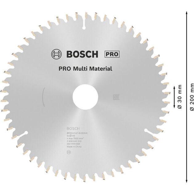 Пильный диск Multi Material 200x30x2,4 мм, 54 BOSCH, фото , изображение 4 | SNABZHENIE.com.ua