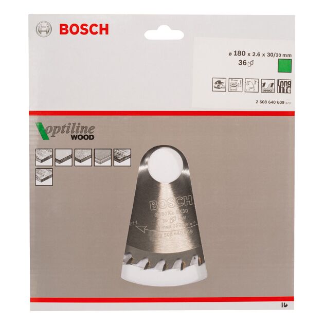 Пильный диск BOSCH Optiline Wood 180 x 30/20 x 2,6 мм, 36 зубьев, фото , изображение 3 | SNABZHENIE.com.ua