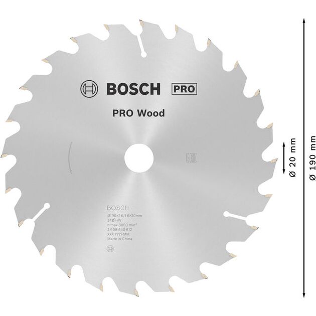 Пильний диск «Optiline Wood» 190 x 20/16 x 2,6 мм, 24 BOSCH, фото , зображення 4 | SNABZHENIE.com.ua