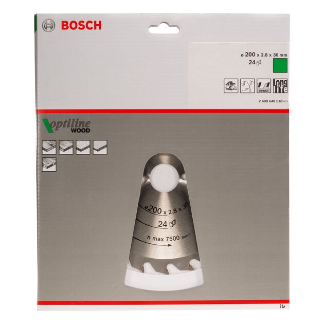 Пильный диск BOSCH Optiline Wood 200x30x2,8 мм, 24 зуба, фото , изображение 2 | SNABZHENIE.com.ua