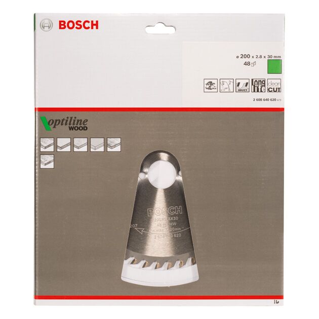Пильный диск «Optiline Wood» 200 x 30 мм, 48 зубьев, BOSCH, фото , изображение 2 | SNABZHENIE.com.ua