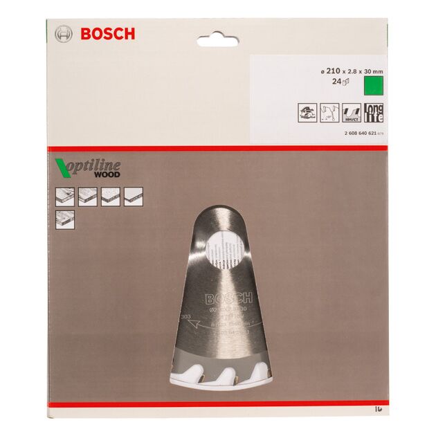 Пильный диск Optiline Wood BOSCH 210x30 мм, Z 24 для древесины, фото , изображение 3 | SNABZHENIE.com.ua