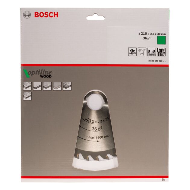 Пильный диск BOSCH Optiline Wood 210 x 30 x 2,8 мм, 36 зубьев, фото , изображение 2 | SNABZHENIE.com.ua