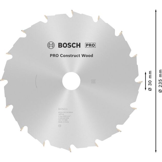 Пильный диск «Construct Wood» 235 x 30/25 мм, 16 зубьев BOSCH, фото , изображение 4 | SNABZHENIE.com.ua