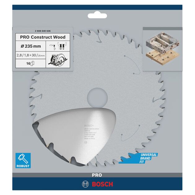 Пильный диск «Construct Wood» 235 x 30/25 мм, 16 зубьев BOSCH, фото , изображение 3 | SNABZHENIE.com.ua