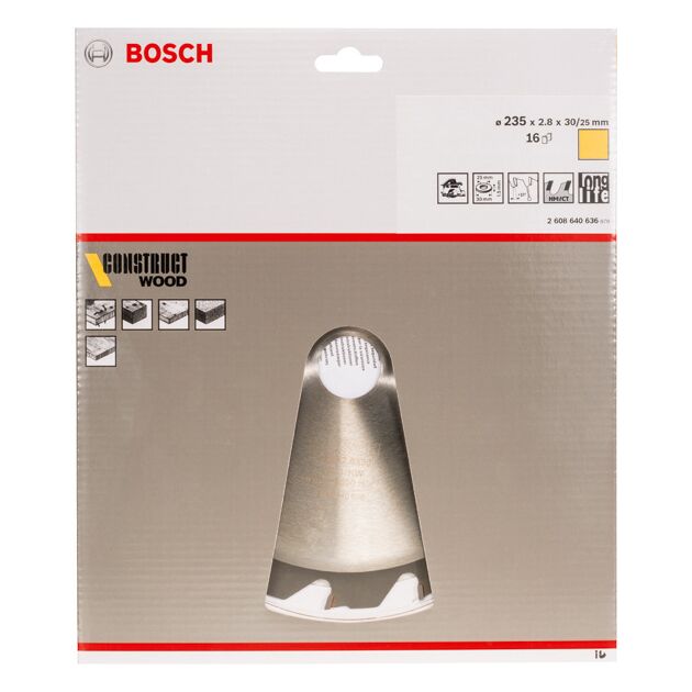 Пильный диск «Construct Wood» 235 x 30/25 мм, 16 зубьев BOSCH, фото , изображение 2 | SNABZHENIE.com.ua