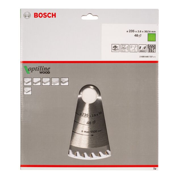 Пильный диск Bosch Optiline Wood 235 мм, 48 зубьев, 2,8 мм, фото , изображение 2 | SNABZHENIE.com.ua
