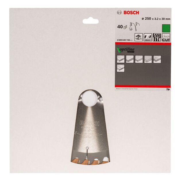 Пильный диск BOSCH Optiline Wood 250 x 30 x 3,2 мм, 40 зубьев, фото , изображение 3 | SNABZHENIE.com.ua