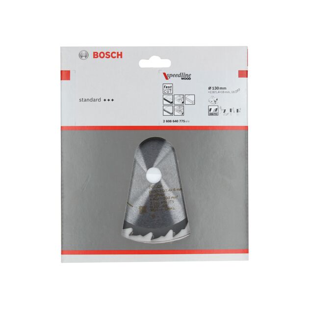Пильный диск Bosch Speedline Wood 130 x 16 x 2,0 мм, 18 зубьев, фото , изображение 2 | SNABZHENIE.com.ua