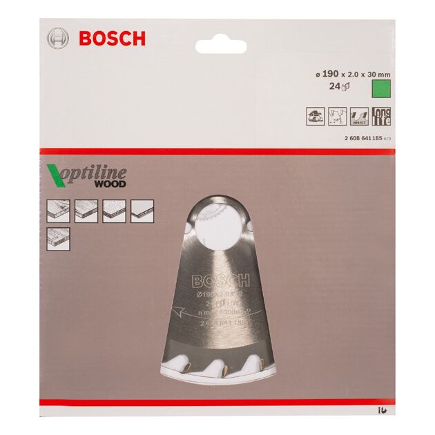 Пильний диск 190 x 30 мм, Z 24 для всіх видів дерева Optiline Wood BOSCH (2608641185), фото , зображення 3 | SNABZHENIE.com.ua