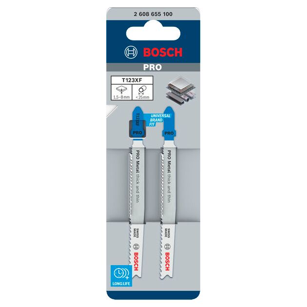 Полотно для лобзиков BOSCH T123XF, 100 мм, 2 шт., фото , изображение 2 | SNABZHENIE.com.ua