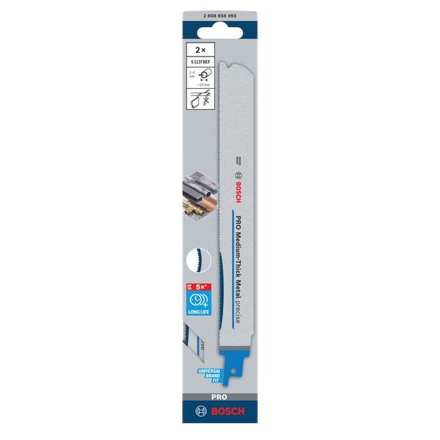 Полотно PRO Medium-Thick Metal precise S1137BEF, 1,1 x 25 x 225 мм, 2 шт. BOSCH, фото , зображення 2 | SNABZHENIE.com.ua