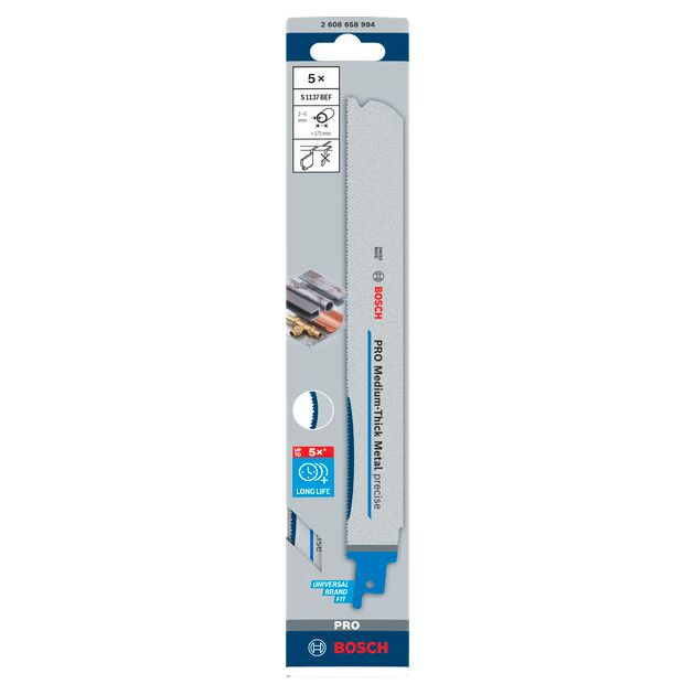 Полотно PRO Medium-Thick Metal precise S1137BEF, 1,1 x 25 x 225 мм, 5 шт. BOSCH, фото , зображення 2 | SNABZHENIE.com.ua
