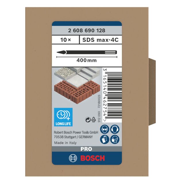 Зубило пикообразное SDS-max 400 мм, 10 шт, BOSCH (2608690128), фото , изображение 5 | SNABZHENIE.com.ua