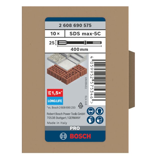 Набір плоских зубил PRO SDS max-5C, 25 x 400 мм BOSCH, фото , зображення 4 | SNABZHENIE.com.ua