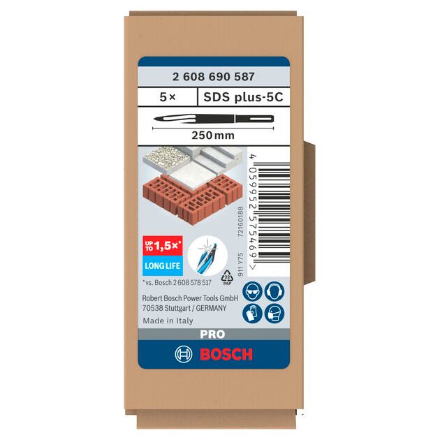 Набор зубил PRO SDS plus-5C, 250 мм BOSCH, фото , изображение 2 | SNABZHENIE.com.ua