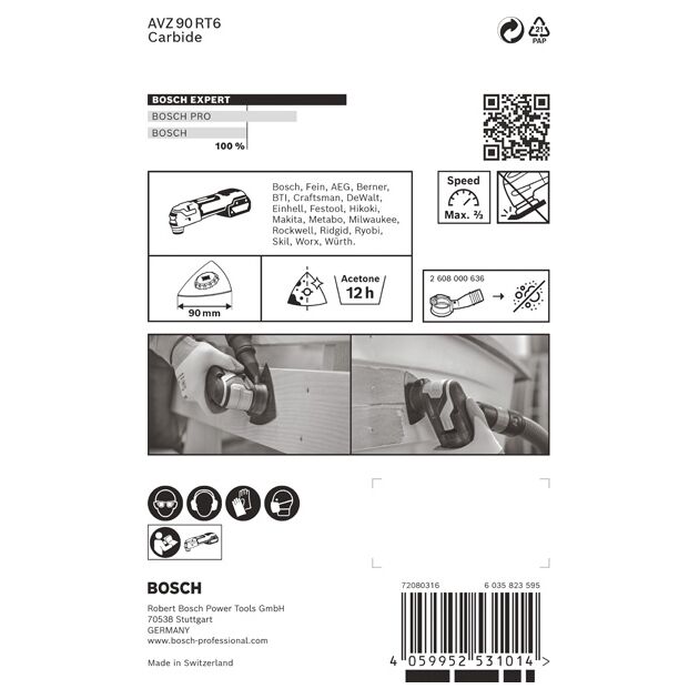 Полотно для машин EXPERT Sanding Plate AVZ 90 RT6, 90 мм BOSCH, фото , изображение 4 | SNABZHENIE.com.ua