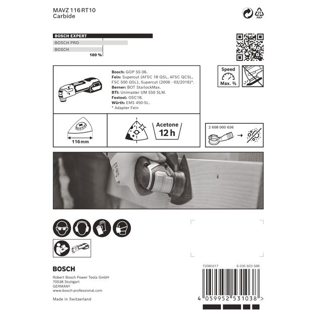 Полотно для машин EXPERT Sanding Plate MAVZ 116 RT10, 116 мм BOSCH, фото , изображение 4 | SNABZHENIE.com.ua