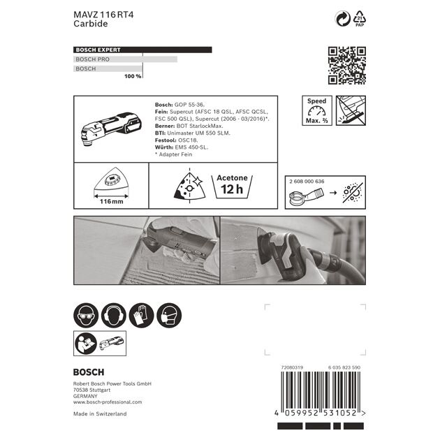Полотно для машин EXPERT Sanding Plate MAVZ 116 RT4, 116 мм BOSCH, фото , изображение 4 | SNABZHENIE.com.ua