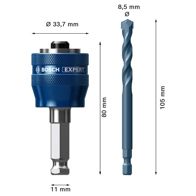 Оправка системи коронок EXPERT Power Change Plus, 11 мм, свердло TCT 8,5 x 105 мм, 2 шт. BOSCH, фото , зображення 3 | SNABZHENIE.com.ua