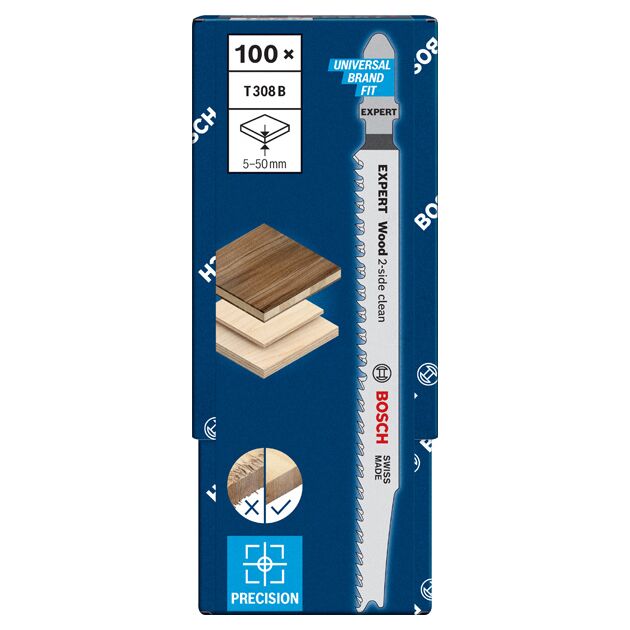 Полотна BOSCH EXPERT 'Wood 2-side clean' T 308 B, 100 шт., фото , изображение 2 | SNABZHENIE.com.ua