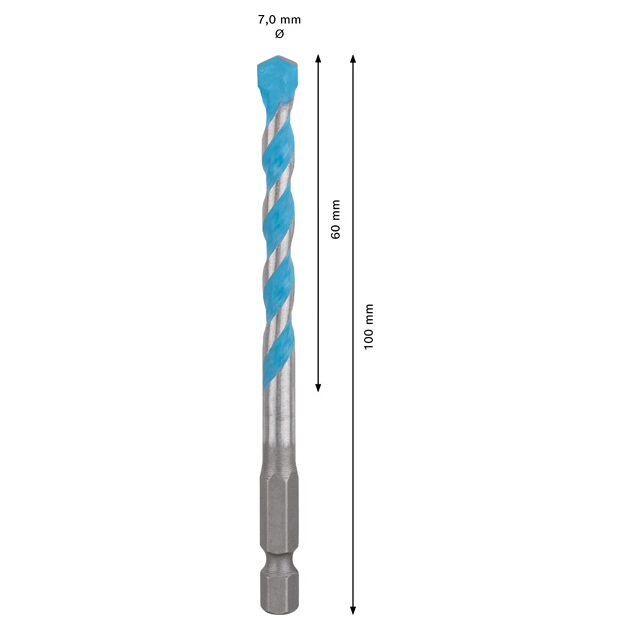 Сверло BOSCH HEX-9 Multi Construction, 7x60x100 мм, фото , изображение 3 | SNABZHENIE.com.ua