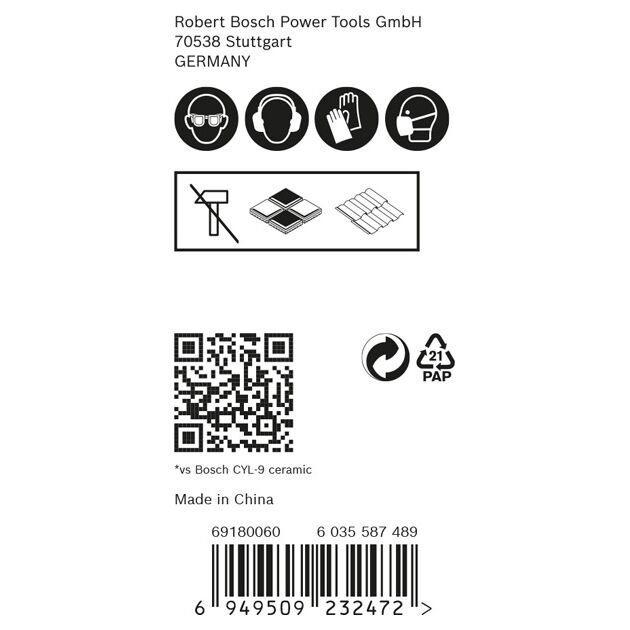 Набор свердел BOSCH EXPERT HardCeramic HEX-9, 5/6/8 мм, 3 шт., фото , изображение 4 | SNABZHENIE.com.ua