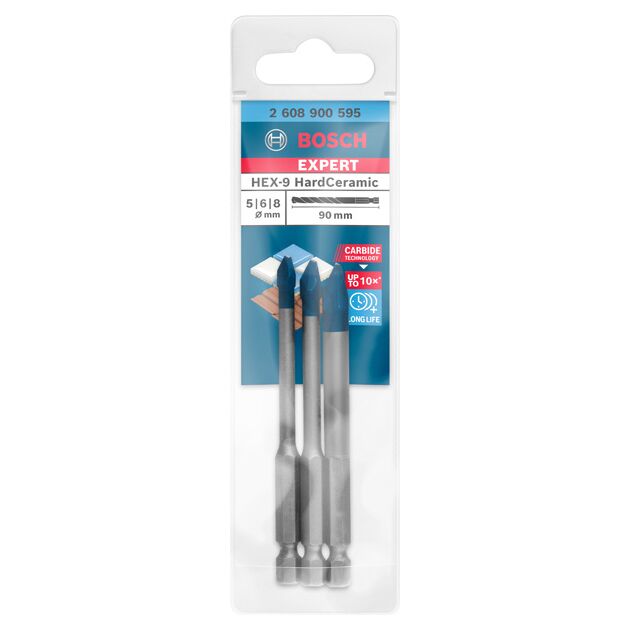 Набор свердел BOSCH EXPERT HardCeramic HEX-9, 5/6/8 мм, 3 шт., фото , изображение 2 | SNABZHENIE.com.ua