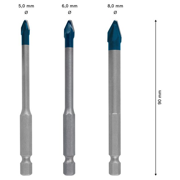 Набор свердел BOSCH EXPERT HardCeramic HEX-9, 5/6/8 мм, 3 шт., фото , изображение 3 | SNABZHENIE.com.ua