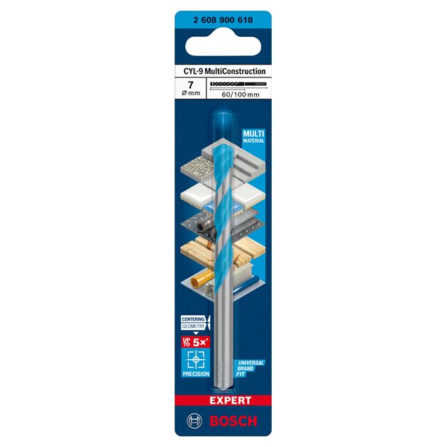 Сверло BOSCH EXPERT CYL-9 MultiConstruction, 7x60x100 мм, фото , изображение 2 | SNABZHENIE.com.ua