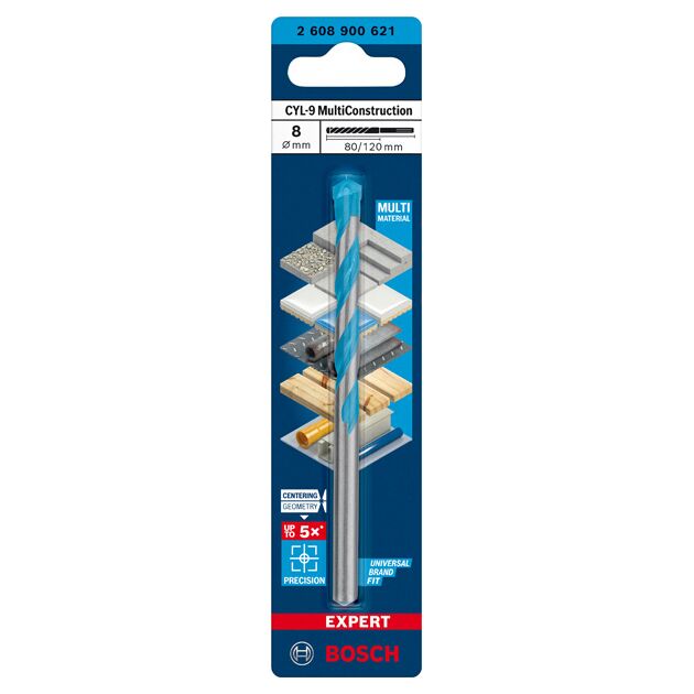 Сверло BOSCH EXPERT CYL-9 MultiConstruction, 8x80x120 мм, фото , изображение 2 | SNABZHENIE.com.ua