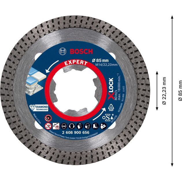 Алмазний відрізний круг EXPERT HardCeramic X-LOCK, 85 x 22,23 x 1,6 x 7 мм BOSCH, фото , зображення 3 | SNABZHENIE.com.ua
