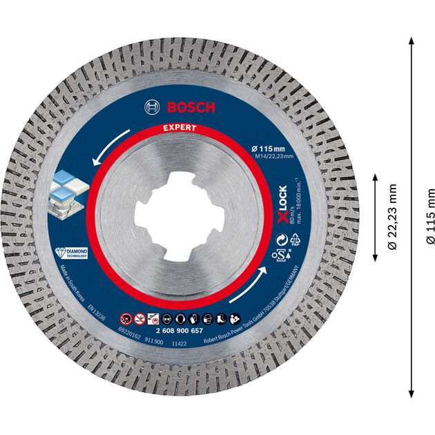 Алмазный отрезной круг BOSCH EXPERT HardCeramic, 115 x 22,23 мм, фото , изображение 3 | SNABZHENIE.com.ua